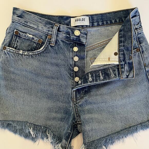 AGOLDE Parker Long Short 25 Medium Wash Wheel Cutoff Button Fly 4" Inseam - Picture 3 of 12